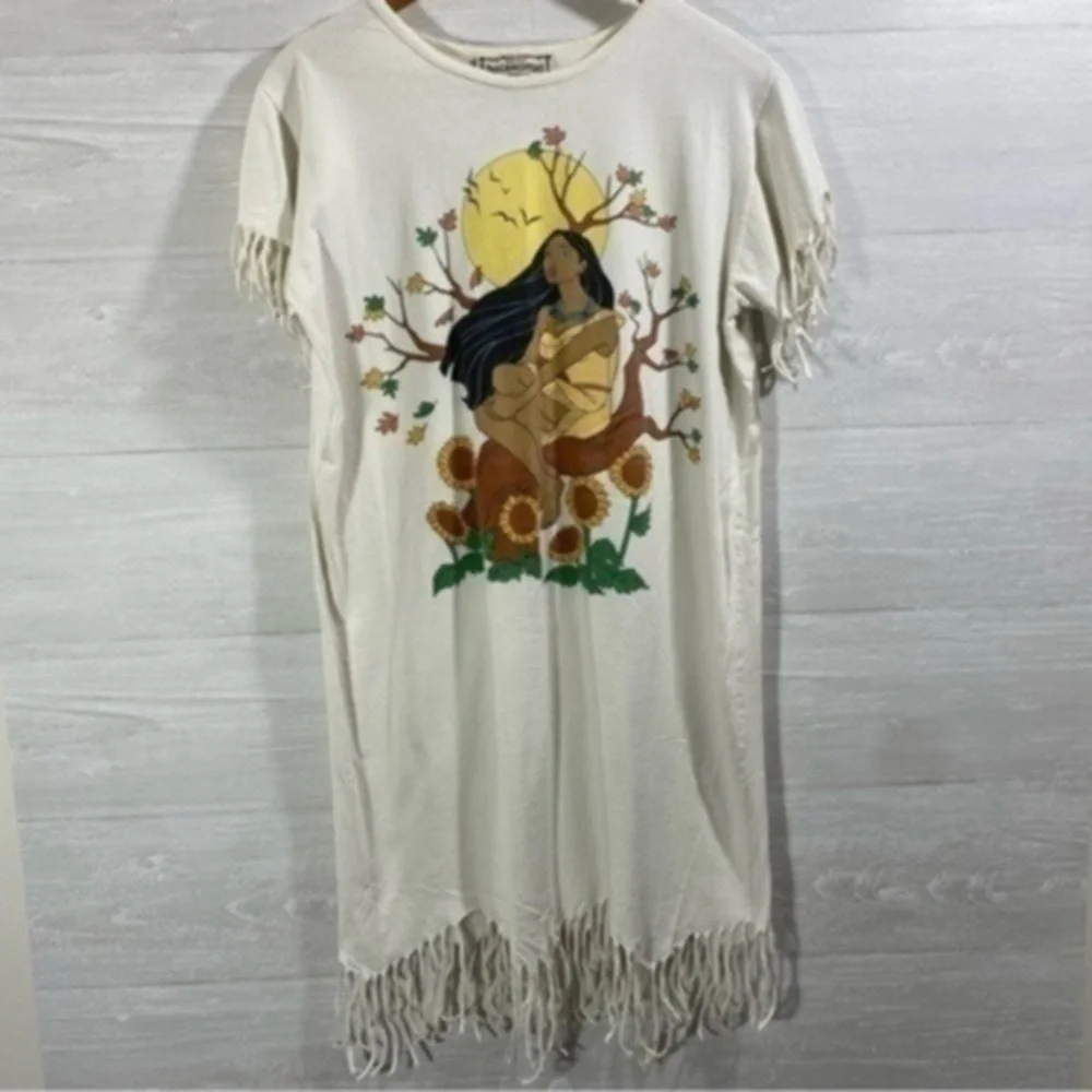 Disney Vintage 90s Parks Pocahontas Fringe Tshirt Dress size M - Picture 2 of 10